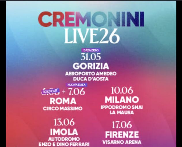 Concerto Cremonini 06/06/2026 circo Massimo