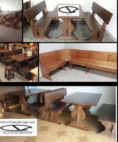 Set panca con due panche da 120 e un tavolo 120x80x3 tinta noce
