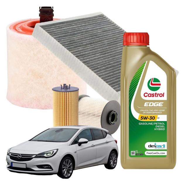 Kit Tagliando Opel Astra K 5l Olio Castrol Edge 5W30 C3 4 Filtri Completi