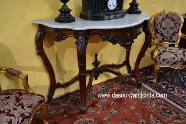 Console in noce con piano in marmo di Carrara stile Luigi Filippo del XX secolo - Foto 9