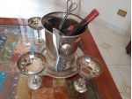 KIT COMPETO DA BAR 8 PEZZI VINTAGE DA COLLEZIONE TUTO INOX ARTIGIANATO ITALIANO.