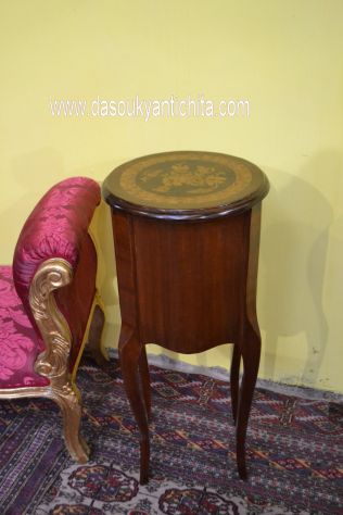 Tavolino tondo intarsiato stile Luigi XV - Foto 5