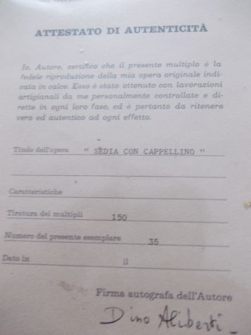 Quadro "Sedia con cappellino" . Dino Aliberti - Foto 3