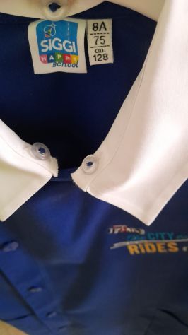 GREMBIULE SIGGI SCUOLA ELEMENTARE BAMBINO 7, 8 ANNI BLU CON RICAMO COLLET.BIANCO - Foto 3