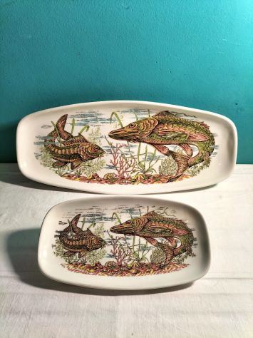 Set Vassoi Pesce Vintage Porcellana T Art Elaboration Condizioni Perfette