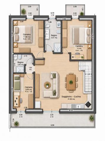 V005546 - NUOVA COSTRUZIONE – TRE CAMERE CON TERRAZZO E AMPIO GARAGE