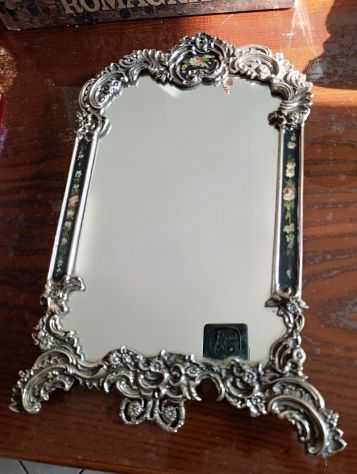 SPECCHIO DA TAVOLO IN BRONZO ARGENTATO 40X26 STILE SETTECENTESCO INIZIO 900