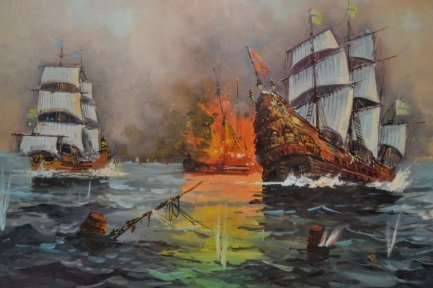 Dipinto olio su tela Battaglia navale di A. De Vity - Foto 6