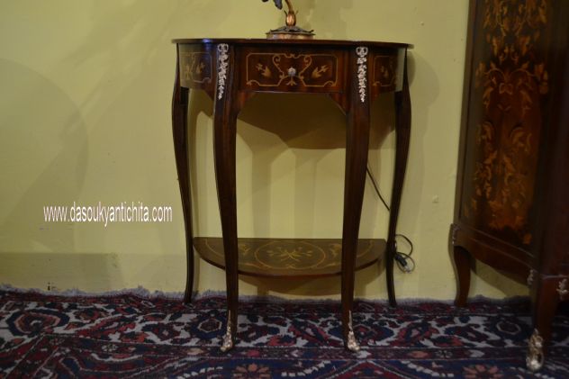 Tavolino-comodino mezzo giro intarsiato stile Luigi XV - Foto 2