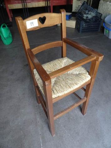 Seggiolone bimbi in legno e paglia, artigianale