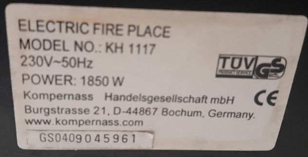 Stufa Caminetto Elettrico Portatile con ruote della Electric Fireplace kh 1117 - Foto 2