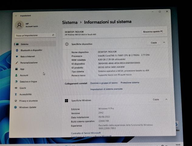 PC Fisso HP ProOne 400G3 Win 11 Pro - Foto 4