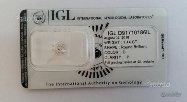 Diamante 1.44 Ct Color D Clarity I1 Certificato IGL - Foto 2