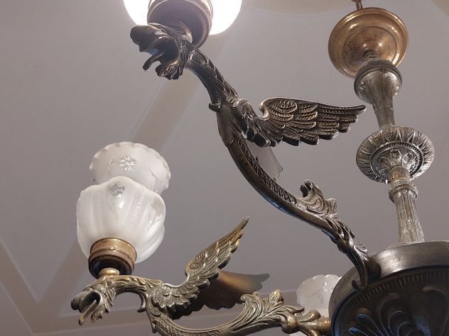 Pregiato lampadario vintage anni 70 in peltro con sei punti luce - Foto 9