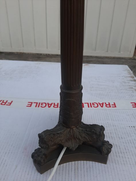 LAMPADA DA TAVOLO  ANTICA  IN LEGA CON CAPPELLO IN TELA - Foto 3