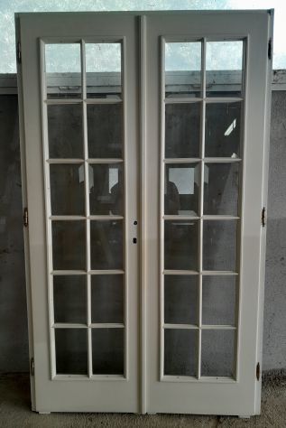Porta doppia in legno con vetri, Laccata Bianco Opaco