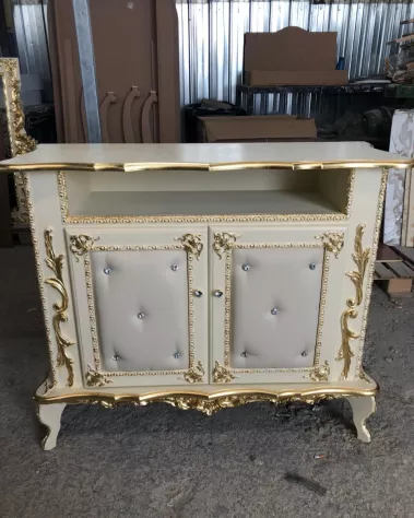 Porta tv credenza ecopelle legno foglia oro avorio con spedizione