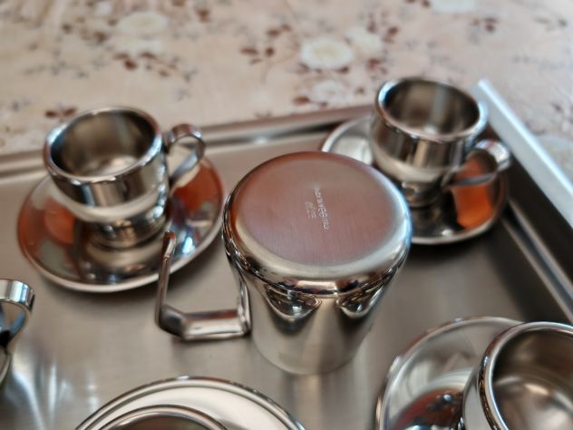 Servizio da caffè vintage anni ’70 Euro Lucres inox 18/10 completo 6 tazzine - Foto 3