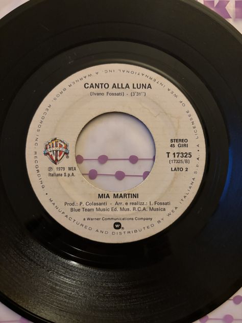 VINILE 45 GIRI:MIA MARTINI”DANZA”-“CANTO ALLA LUNA” (1979) 1’ STAMPA - Foto 2