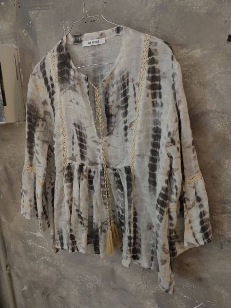 Camicetta in 100% garza di lino made in Italy, bianca Tye die grigio L - Foto 9