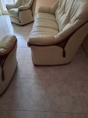 Divano Pelle Poltrona Pelle Salotto Beige Crema - Foto 5