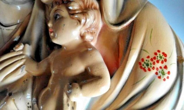Sacra Famiglia e bambino anni 40-50 icona in gesso Arte Sacra - Foto 3