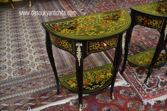Coppia di tavolini – console ebanizzati mezzo giro stile Luigi XV - Foto 8