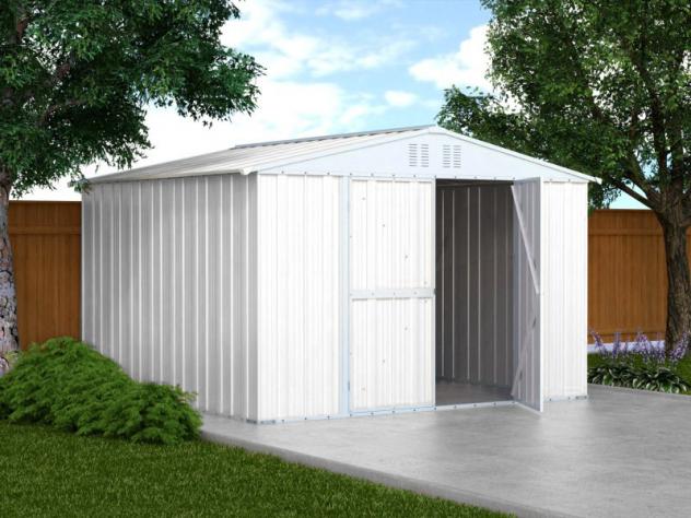 Box prefabbricato, casetta da giardino in lamiera zincata. Capanno deposito attrezzi in Acciaio Zincato 3.27 x 3.07 m x h2.15 m - 145 KG – 10,04 metri - Foto 3