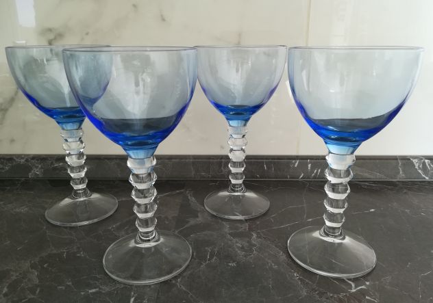 4 COPPE PER GELATO DESSERT MACEDONIA IN VETRO AZZURRO H 19 CM - Foto 2