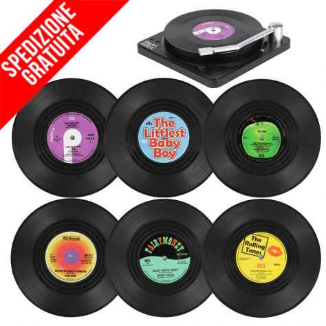 SOTTOBICCHIERI VINILE CON SUPPORTO GIRADISCHI RETRO UNDER GLASS VINYL RECORD