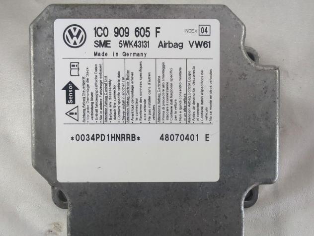 1C0909605F KIT AIRBAG SKODA ROOMSTER 1.4 D 59KW 5M 5P (2008) RICAMBIO USATO CON CENTRALINA AIRBAG, AIRBAG VOLANTE, AIRBAG PASSEGGERO, PRETENSIONATORI - Foto 2
