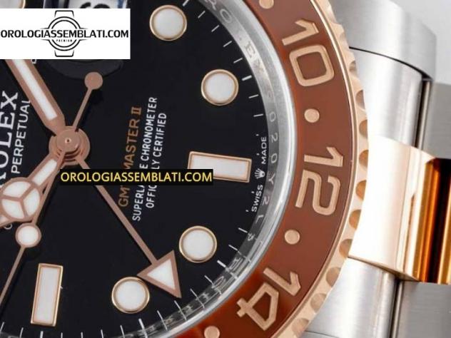Rolex Replica GMT-MASTER II 126711 CERAMICA NERA/MARRONE MIGLIOR EDIZIONE SU BRACCIALE SS/RG 3285 - Foto 5