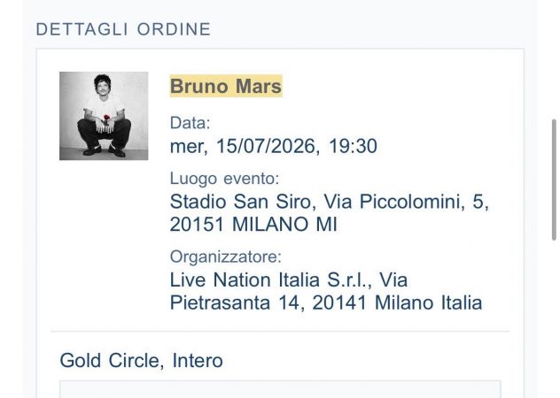 Biglietto Prato GOLD CIRCLE BRUNO MARS Milano san siro 15/07/2025 x1