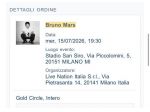 Biglietto Prato GOLD CIRCLE BRUNO MARS Milano san siro 15/07/2025 x1