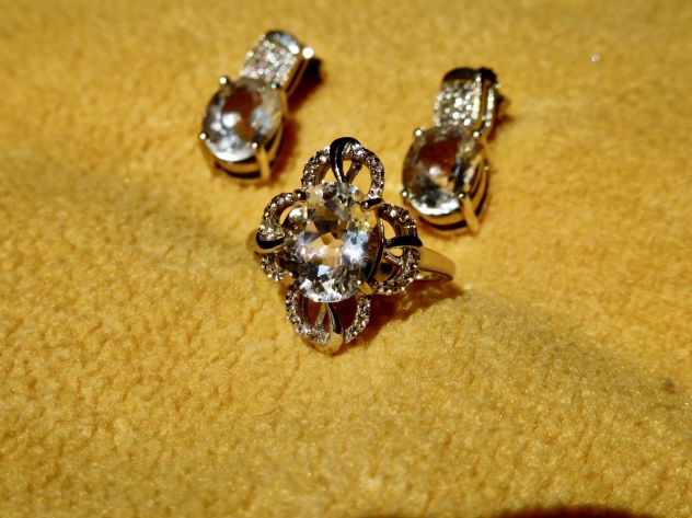 ANELLO ORECCHINI con Petaliti e Topazi in argento 925 sterling. Parure - Foto 2