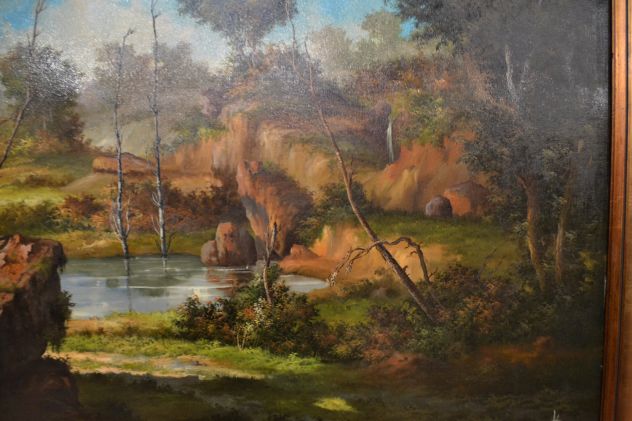 Dipinto olio su tela anni 70 raffigurante paesaggio boschivo - Foto 2