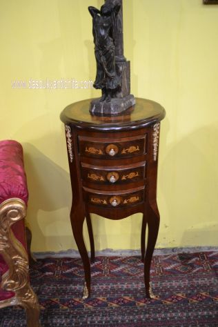 Tavolino tondo intarsiato stile Luigi XV - Foto 7