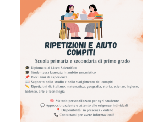 Ripetizioni di tutte le materie, scuole elementari e medie