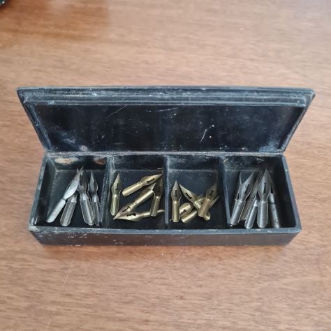 Antica scatola porta pennini scrittura  ,  francese vintage in  legno laccata ne - Foto 2