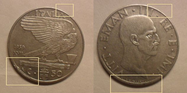 50 CENTESIMI DEL 1939 IMPERO ANNO XVII° ANTIMAGNETICA REGNO VITT. EMANUELE III°