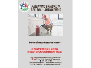 09/11/2026: Patentino Frigorista Reg. 304 - Antincendio