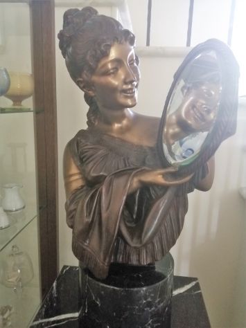 Statua bronzo su colonna marmo rara- firm. Moreau - Foto 4