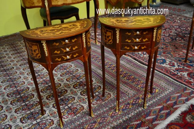 Coppia di tavolini-comodini mezzo giro stile Luigi XV - Foto 7
