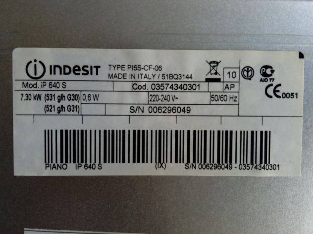 Piano cottura da incasso Indesit a gas 4 fuochi - Foto 6