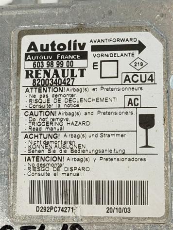 CENTRALINA AIRBAG RENAULT Megane Cabrio 603989900 8200340427 F9Q803 (0210) - Foto 2