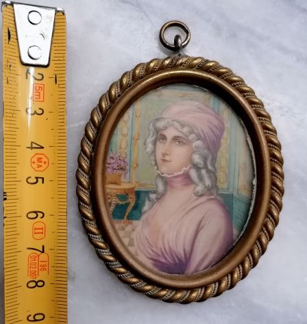 ANTICA MINIATURA LIBERTY DI GIOVANE DAMA, FIRMATA. EPOCA INIZIO 1900. - Foto 5