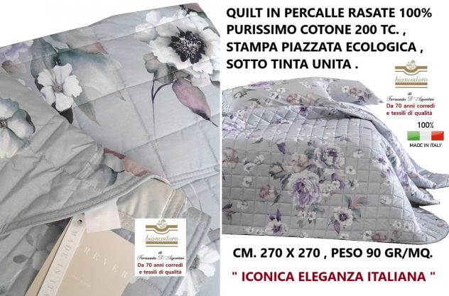 COPRILETTO TRAPUNTINO QUALITA' SUPERIORE MATRIMONIALE 100% PERCALLE RASATE - Foto 4