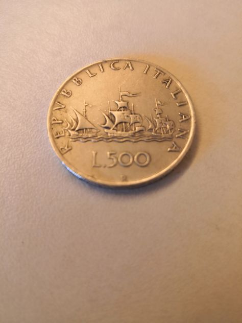 Numismatica Moneta storica da 500 Lire italiane in argento con 3 caravelle - Foto 2