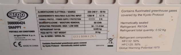 Condizionatore aria Argo mod. Snappy Monoblocco, pompa di calore, deumidificator - Foto 2