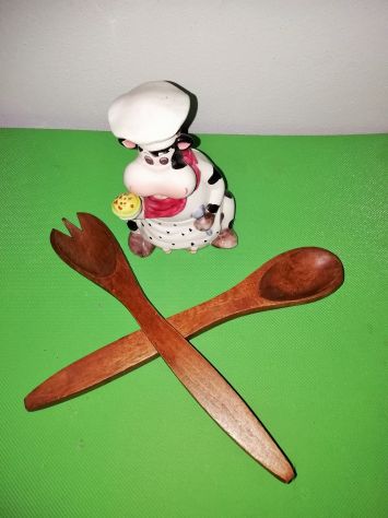 2 pezzi posate per insalata in legno cucchiaio forchetta set manico lungo - Foto 2